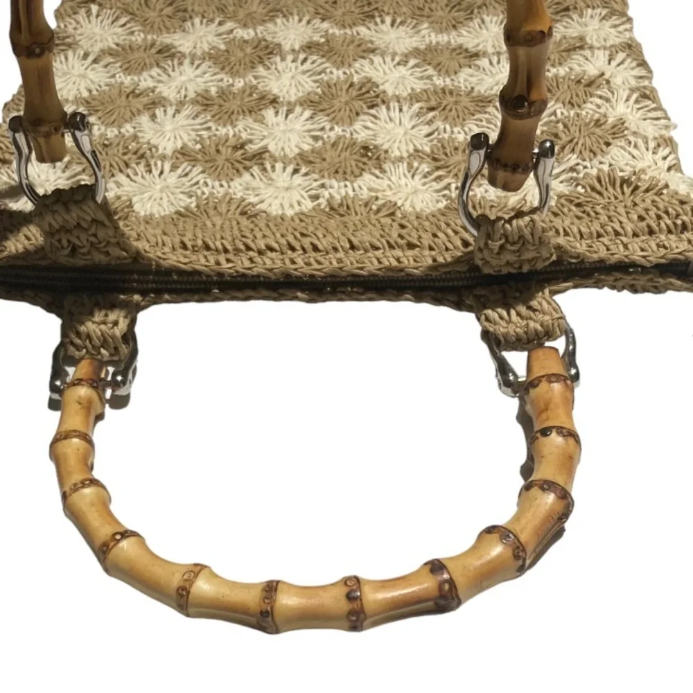 Vintage The Limited Handmade Crochet Bag with Bamboo Handle 90s Y2K - Picture 9 of 11